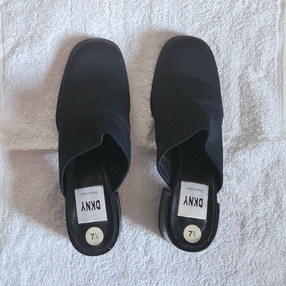 DKNY Black Slip-On Mules | Size 7.5 | Minimalist Chic